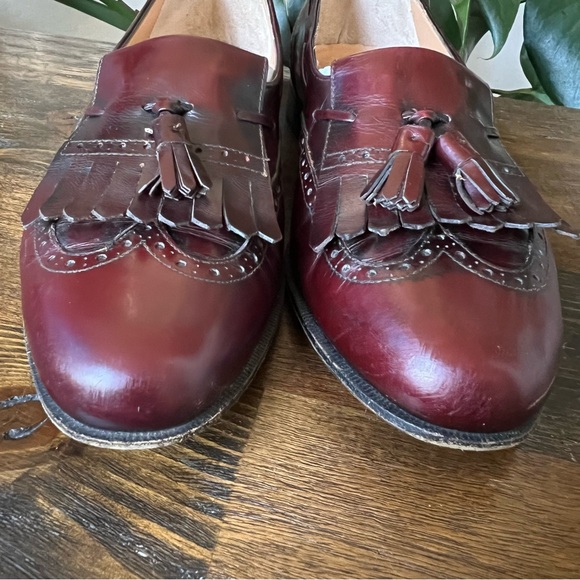 Salvatore Ferragamo LUCAS Wing Tip  Burgundy Leather Tasseled Kiltie Loafers 8 D - Picture 5 of 12